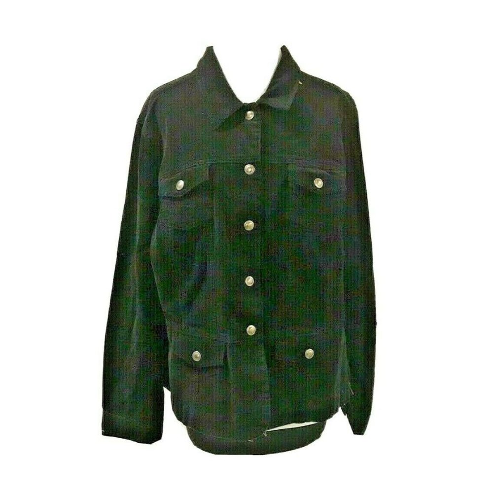 Womens Black Corduroy Jean Jacket Size XL Silver Buttons EUC